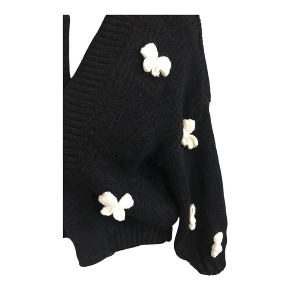 Black and White Crochet bow open front crochet style cardigan One Size new - Picture 9 of 12